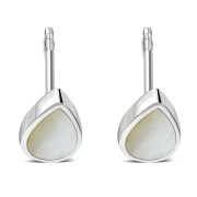 Mother of Pearl Pear Shaped Drop Silver Stud Earrings, e150